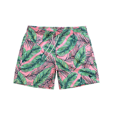 Summer Leaves Printing Polyester 0.15kg Mens Casual Beach Shorts